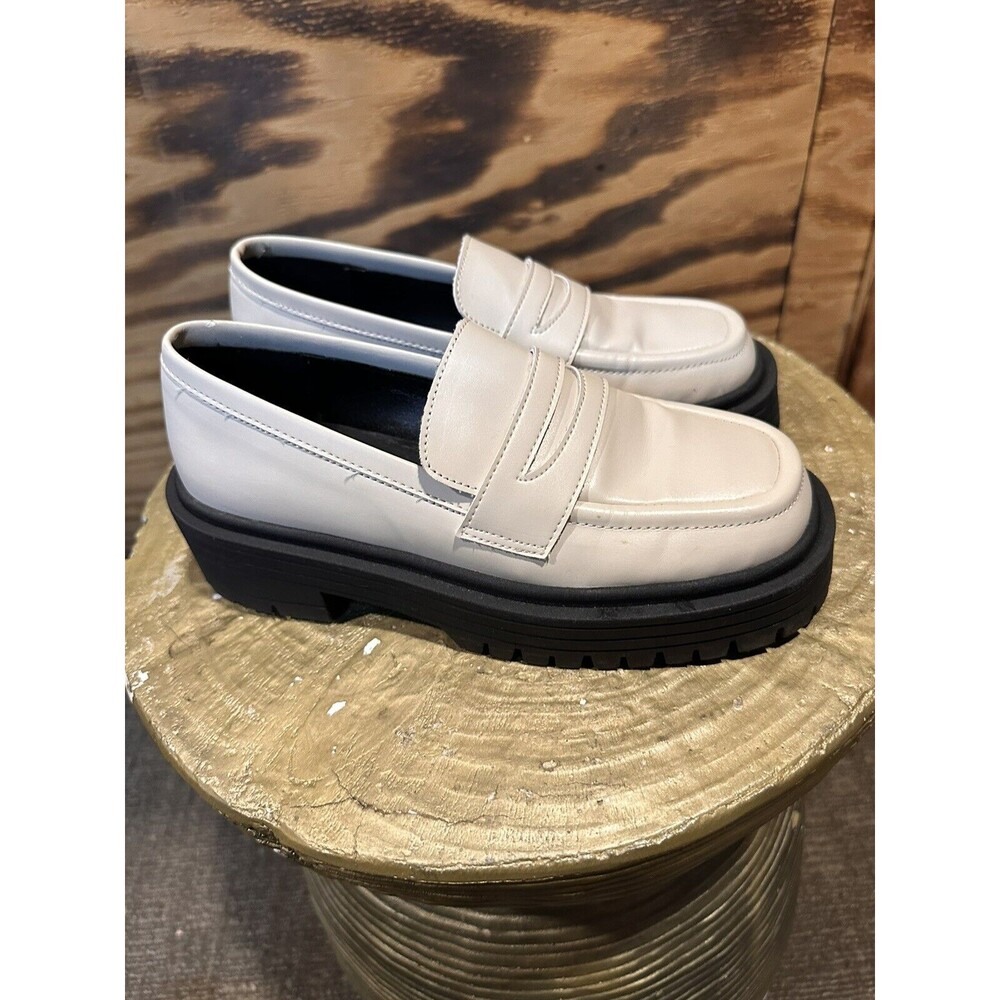Svegan Women Ivory  Platform Slip On Genial Penny Loafers Shoes Size 36